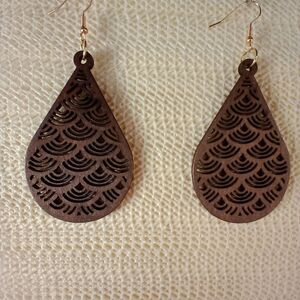 BOHO BROWN WOODEN Bohemian Teardrop Laser Cut 3.5" Earrings